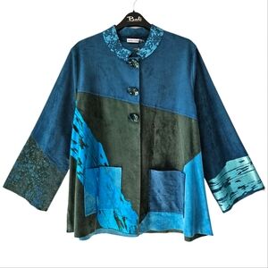 NWT Lemon Grass Peacock Hand Printed Jacket